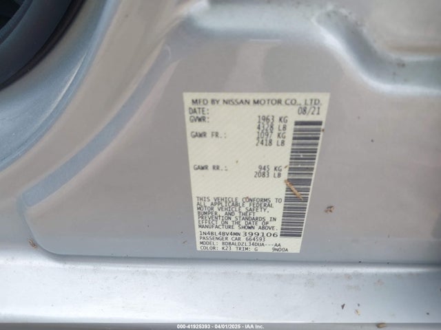 1N4BL4BV4MN399106 Nissan Altima S Fwd