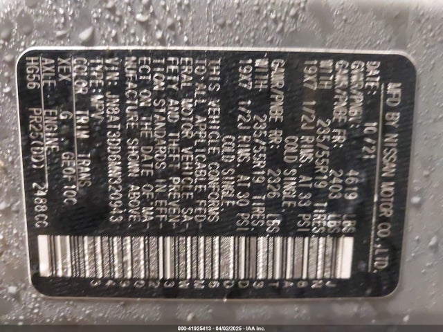 JN8AT3DD6MW320943 Nissan Rogue Platinum Intelligent Awd