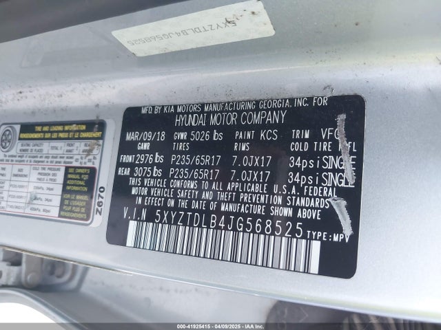 5XYZTDLB4JG568525 Hyundai Santa Fe Sport 2.4l
