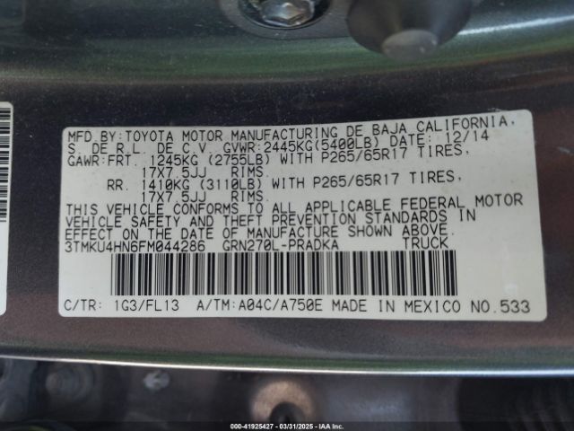 3TMKU4HN6FM044286 Toyota Tacoma Prerunner V6