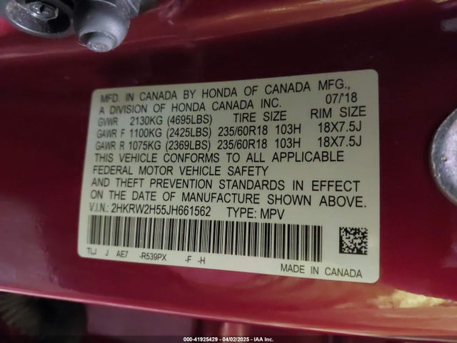 2HKRW2H55JH661562 Honda CR-V EX