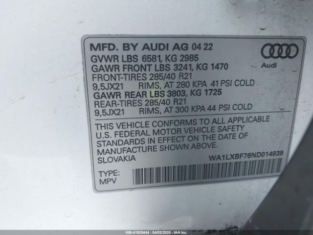 WA1LXBF76ND014939 Audi Q7 Premium Plus 55 Tfsi Quattro Tiptronic