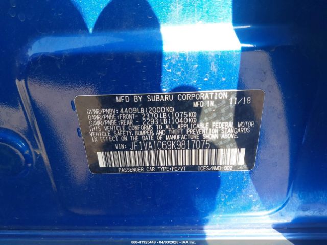JF1VA1C69K9817075 Subaru Wrx Premium