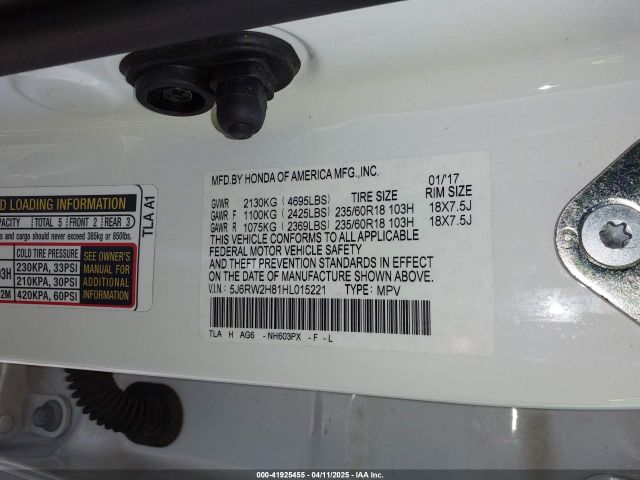 5J6RW2H81HL015221 Honda Cr-v Ex-l/ex-l Navi