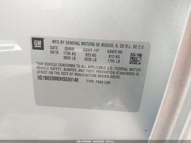 3G1BE6SM8HS509148 Chevrolet Cruze Lt Auto