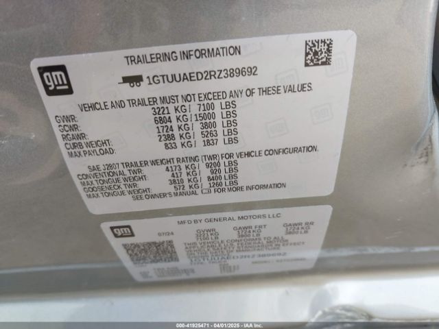 1GTUUAED2RZ389692 GMC Sierra 1500 4wd  Short Box Pro