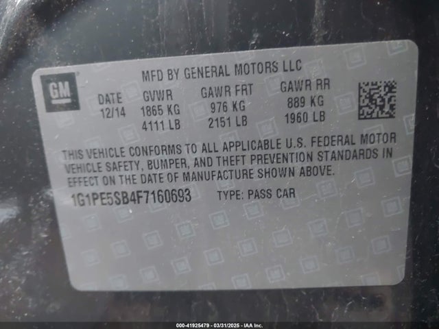 1G1PE5SB4F7160693 Chevrolet Cruze 2lt Auto