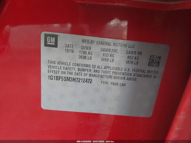 1G1BF5SM3H7212472 Chevrolet Cruze Premier Auto