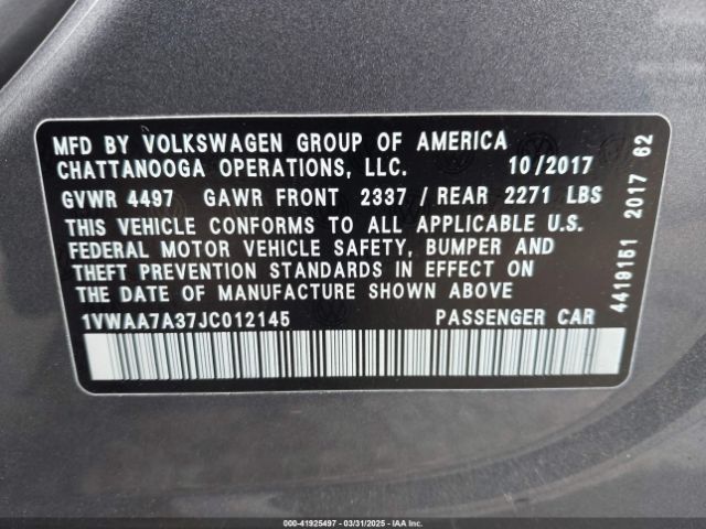 1VWAA7A37JC012145 Volkswagen Passat 2.0t R-line/2.0t S