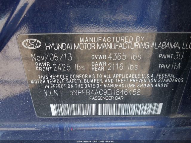 5NPEB4AC9EH846458 Hyundai SONATA GLS
