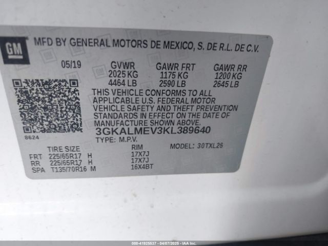 3GKALMEV3KL389640 GMC Terrain Sle