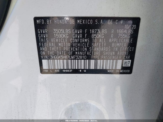 3HGGK5H87LM732810 Honda FIT EX