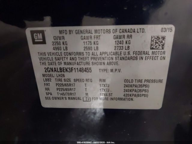 2GNALBEK3F1148455 Chevrolet EQUINOX 1LT