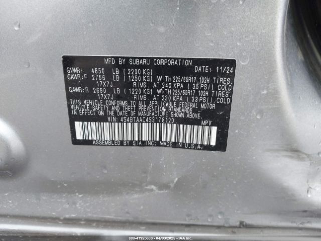 2025 SUBARU OUTBACK 4S4BTAAC4S3178120 Photo 8