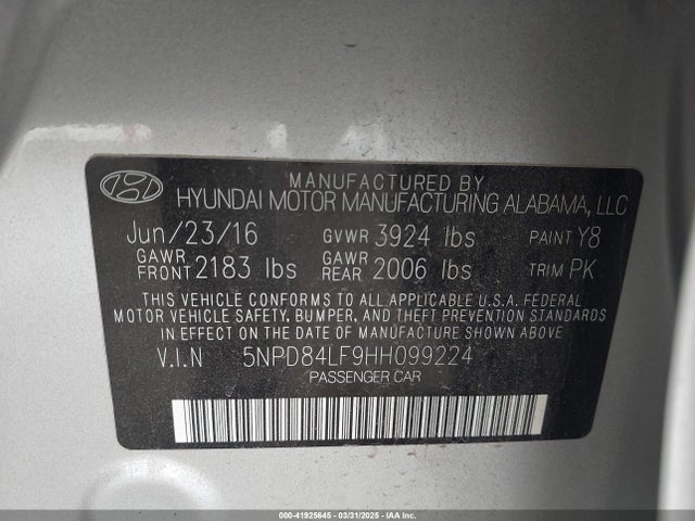 5NPD84LF9HH099224 Hyundai ELANTRA SE