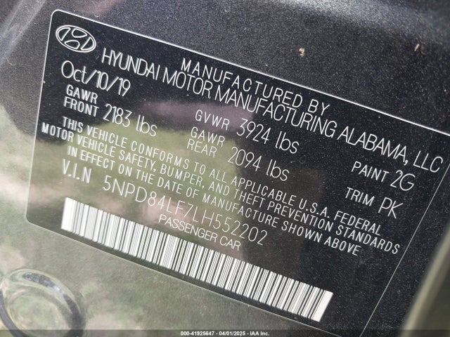 5NPD84LF7LH552202 Hyundai ELANTRA SEL