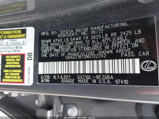 58ADZ1B13NU132242 Lexus ES 350