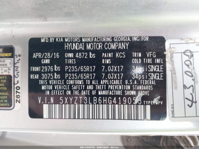 5XYZT3LB6HG419053 Hyundai Santa Fe Sport 2.4l