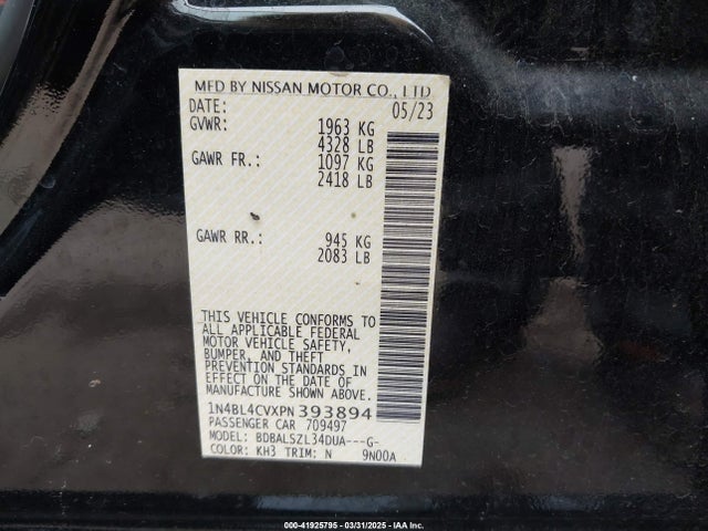 1N4BL4CVXPN393894 Nissan Altima Sr Fwd