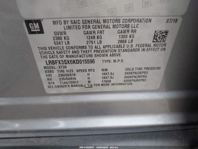 LRBFX3SX6KD015596 Buick Envision Awd Premium I