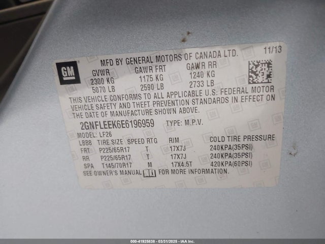 2GNFLEEK6E6196959 Chevrolet EQUINOX LS