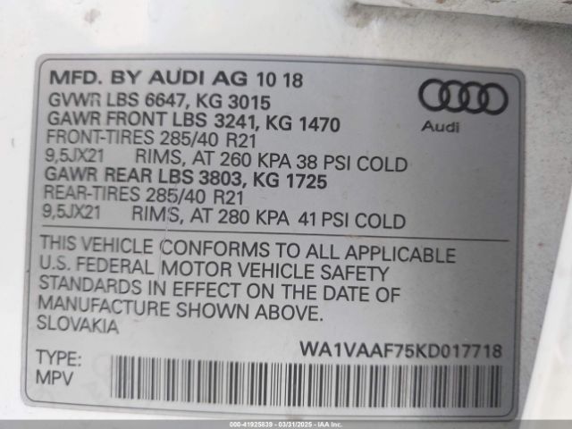 WA1VAAF75KD017718 Audi Q7 55 Premium