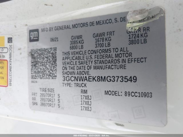 3GCNWAEK8MG373549 Chevrolet Silverado 1500 2wd  Long Bed Wt