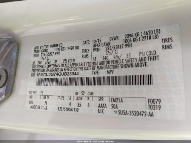 1FMCU0G74GUB23044 Ford ESCAPE SE
