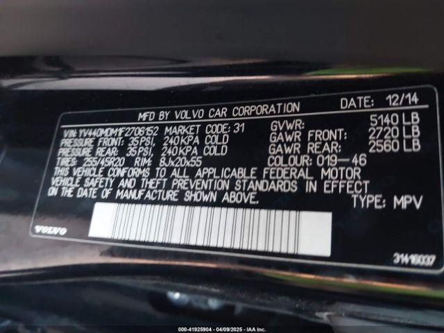 YV440MDM1F2706152 Volvo Xc60 T5 Platinum