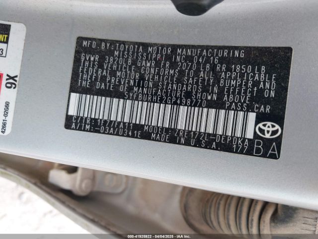 5YFBURHE2GP498770 Toyota COROLLA L