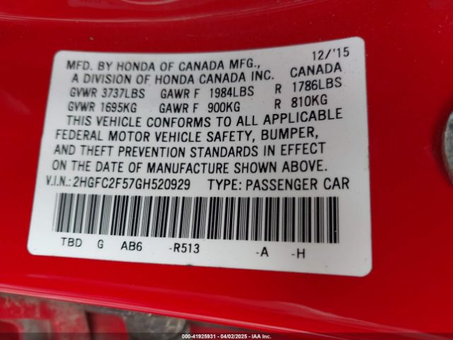 2HGFC2F57GH520929 Honda Civic Lx