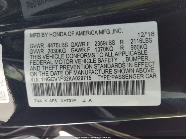 1HGCV1F32KA029715 Honda Accord Sport