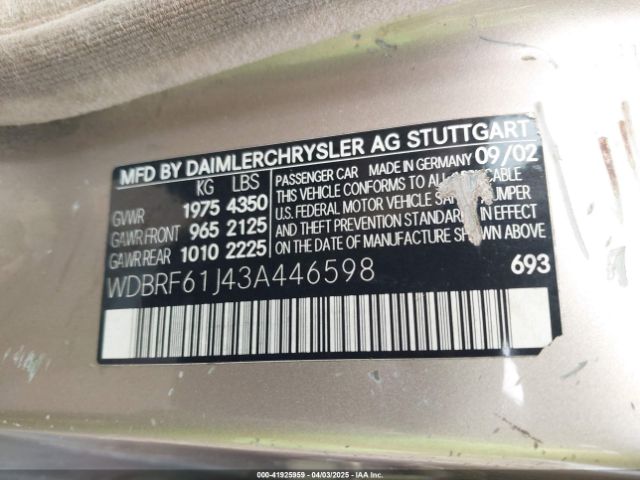 2003 MERCEDES-BENZ C 240 WDBRF61J43A446598 Photo 8
