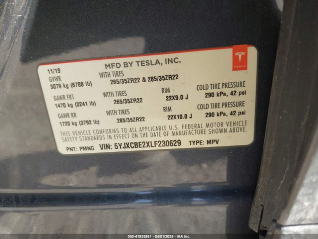 5YJXCBE2XLF230629 Tesla Model X Long Range Dual Motor All-wheel Drive/long Range Plus Dual Motor All-wheel Drive