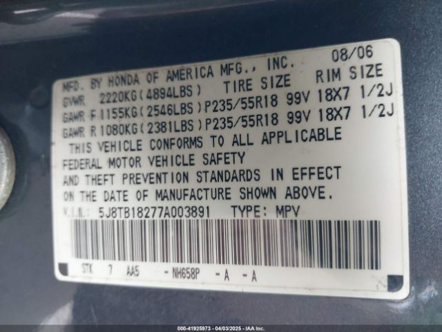 2007 ACURA RDX 5J8TB18277A003891 Photo 8