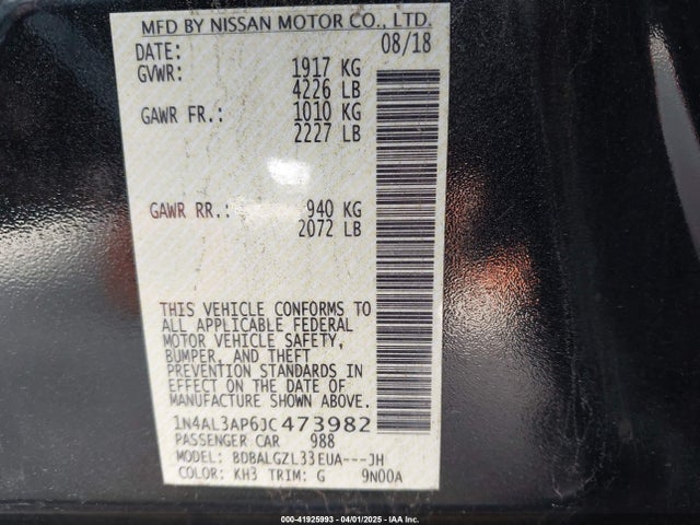 1N4AL3AP6JC473982 Nissan Altima 2.5 S