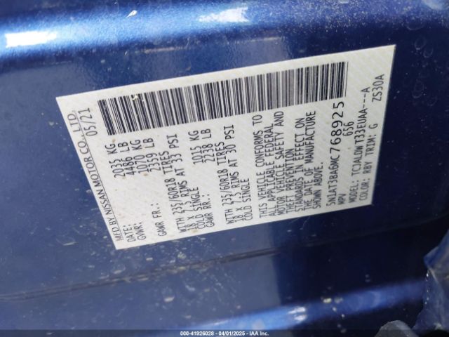 5N1AT3BA6MC768925 Nissan Rogue Sv Fwd