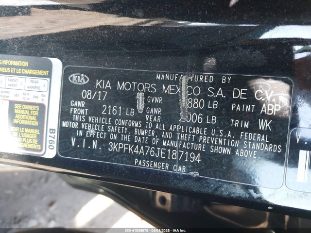 3KPFK4A76JE187194 KIA FORTE LX