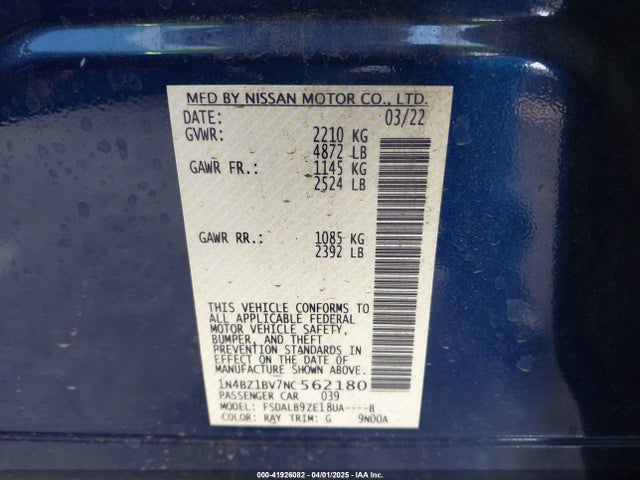 1N4BZ1BV7NC562180 Nissan Leaf S Plus 62 Kwh