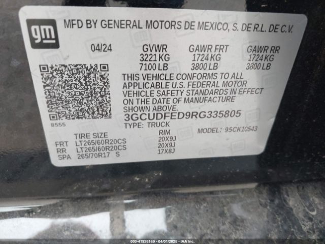 3GCUDFED9RG335805 Chevrolet Silverado 1500 4wd  Short Bed Lt Trail Boss
