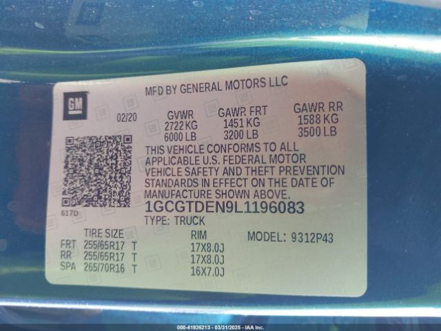 1GCGTDEN9L1196083 Chevrolet Colorado 4wd  Short Box Z71