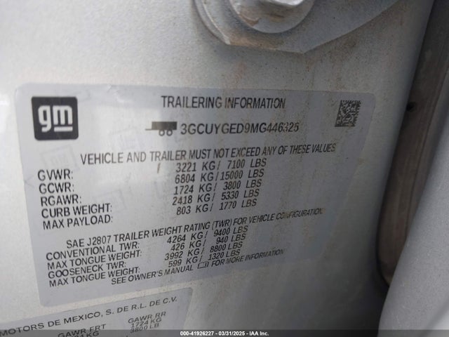 3GCUYGED9MG446325 Chevrolet Silverado 1500 4wd  Short Bed Ltz