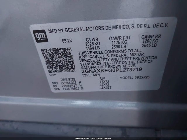 3GNAXKEG0PL273719 Chevrolet Equinox Fwd Lt