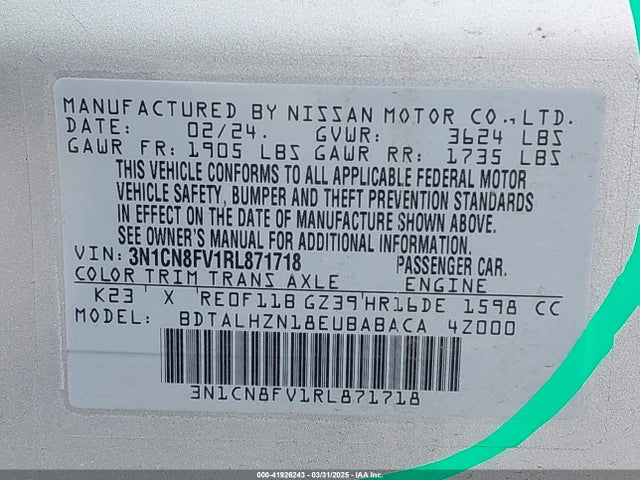 Nissan Versa 1.6 Sr 2024 3N1CN8FV1RL871718 Image 9