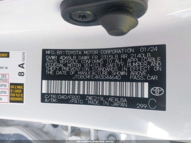 JTDBCMFE4R3044640 Toyota Corolla Hybrid Le