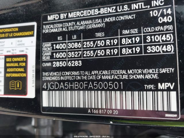 4JGDA5HB0FA500501 Mercedes-Benz Ml 350 4matic