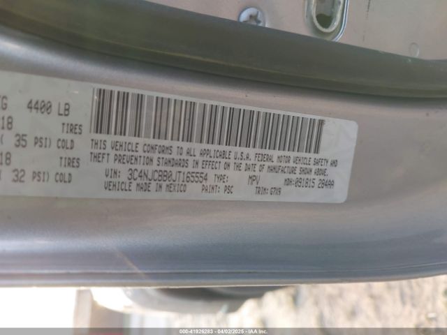 3C4NJCBB0JT165554 Jeep Compass Latitude Fwd