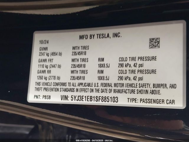 2025 TESLA MODEL 3 5YJ3E1EB1SF885103 Photo 8