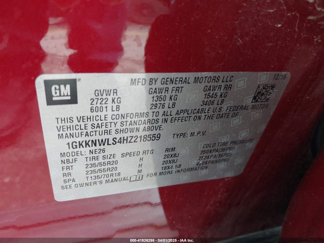 1GKKNWLS4HZ218559 GMC Acadia Slt-2