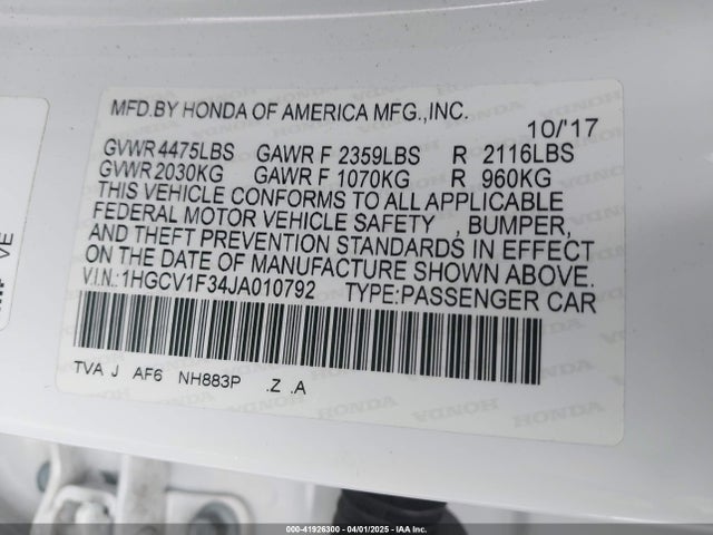 1HGCV1F34JA010792 Honda Accord Sport